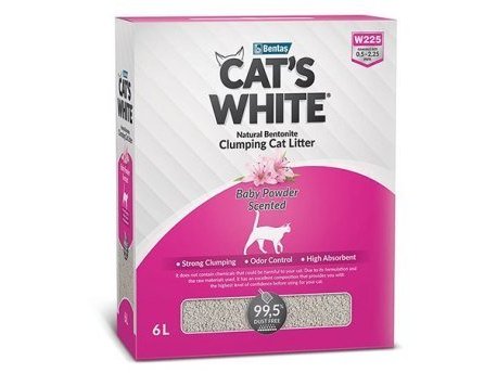 CAT'S WHITE BOX BABY POWDER Комкующийся наполнитель Кэтс Уайт для кошачьего туалета с ароматом Детской присыпки 6 л