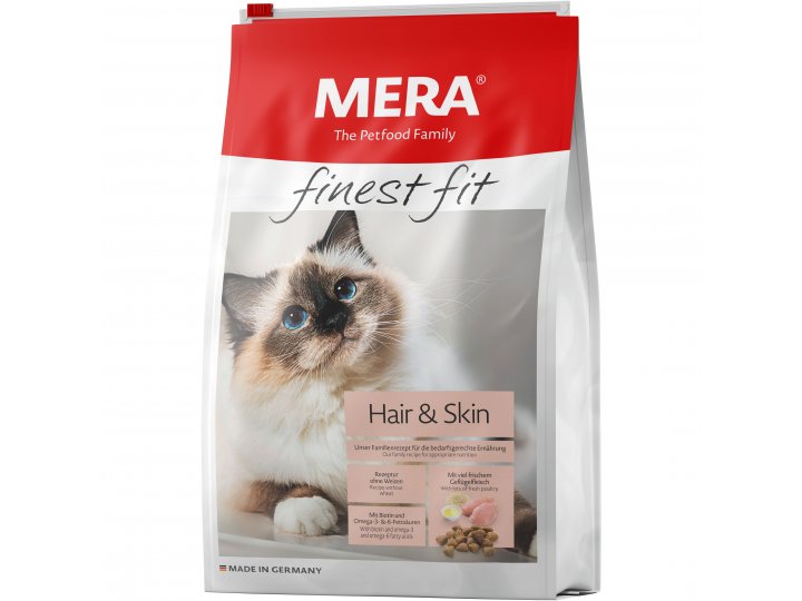 Сухой корм MERA FINEST FIT HAIR & SKIN для взрослых кошек, для красивой кожи и шерсти 4 кг