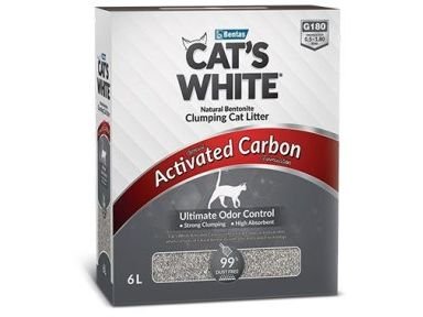 CAT'S WHITE BOX ACTIVATED CARBON Комкующийся наполнитель cверхнадёжное запирание неприятного запаха Кэтс Уайт для кошачьего туалета с Активированным углем 6 л