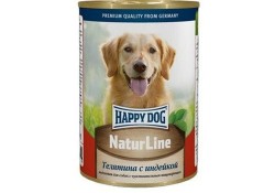 HAPPY DOG NATURLINE Консервы Хэппи Дог для собак Телятина с Индейкой (цена за упаковку, Россия) 410 гр х 20 шт