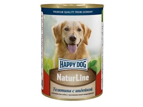 HAPPY DOG NATURLINE Консервы Хэппи Дог для собак Телятина с Индейкой (цена за упаковку, Россия) 410 гр х 12 шт