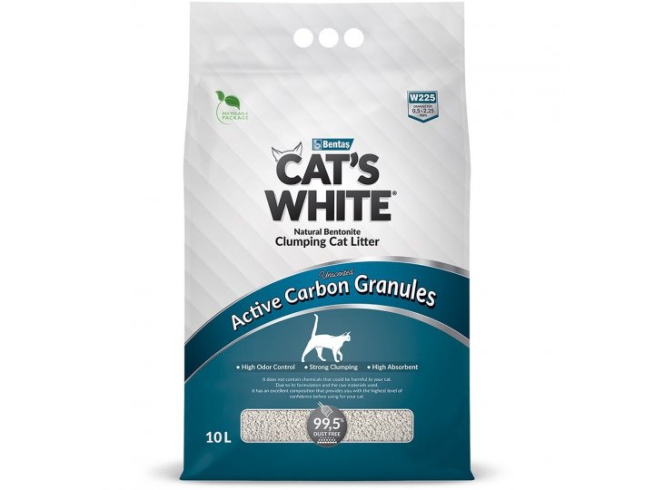 CAT'S WHITE ACTIVE CARBON GRANULES Комкующийся наполнитель Кэтс Уайт для кошачьего туалета с Гранулами активированного угля 10 л