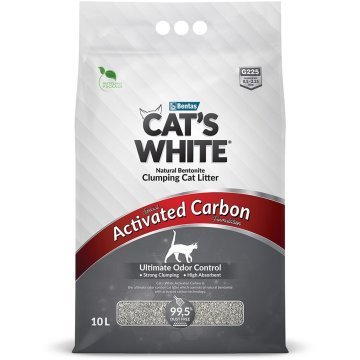 CAT'S WHITE ACTIVATED CARBON Комкующийся наполнитель Кэтс Уайт для кошачьего туалета с Активированным углем 10 л