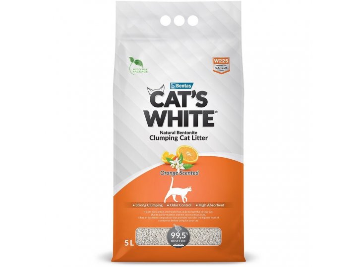 CAT'S WHITE ORANGE SCENTED Комкующийся наполнитель Кэтс Уайт для кошачьего туалета с ароматом Апельсина 10 л