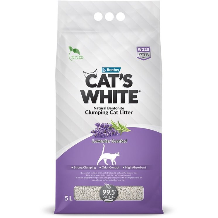 CAT'S WHITE LAVENDER SCENTED Комкующийся наполнитель Кэтс Уайт для кошачьего туалета с нежным ароматом Лаванды 10 л