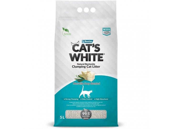 CAT'S WHITE MARSEILLE SOAP SCENTED Комкующийся наполнитель Кэтс Уайт для кошачьего туалета с ароматом Марсельского мыла 10 л