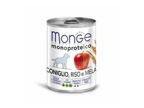 MONGE DOG MONOPROTEICO FRUITS RABBIT & APPLE Влажный корм Паштет Монж Монопротеиновый для взрослых собак Кролик с яблоками (цена за упаковку) 400 гр х 24 шт