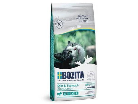 BOZITA SENSITIVE DIET & STOMACH GRAIN FREE Сухой Беззерновой корм Бозита для кошек с Чувствительным пищеварением и Пожилых кошек с избыточным весом с мясом Лося 2 кг