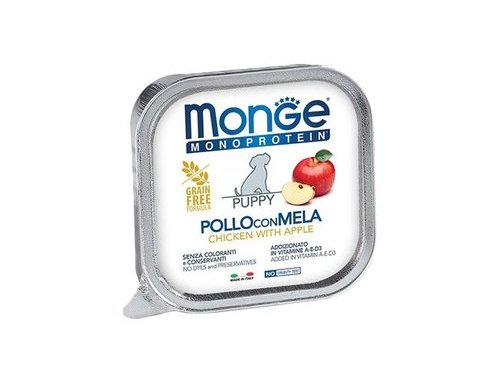 MONGE PUPPY MONOPROTEICO FRUITS CHICKEN & APPLE Влажный корм Паштет Монж Монопротеиновый для Щенков Курица с яблоками (цена за упаковку) 150 гр х 24 шт