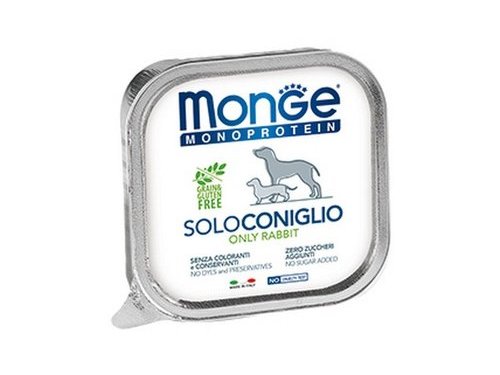 MONGE DOG MONOPROTEICO SOLO RABBIT Влажный корм Паштет Монж Монопротеиновый для взрослых собак Кролик (цена за упаковку) 150 гр х 24 шт