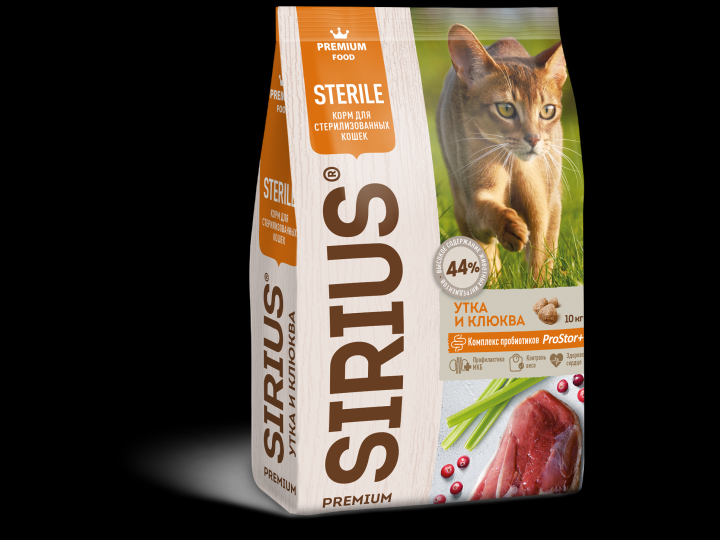 Сухой корм SIRIUS для стерилизованных кошек УТКА И КЛЮКВА 10 кг