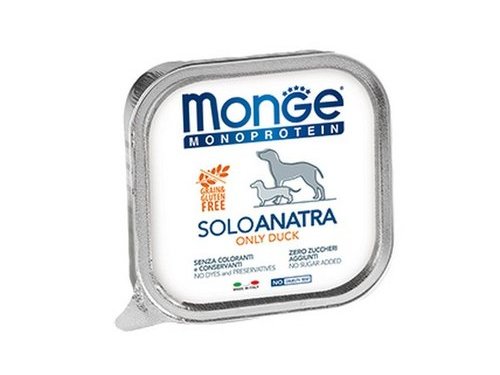 MONGE DOG MONOPROTEICO SOLO DUCK Влажный корм Паштет Монж Монопротеиновый для взрослых собак Утка (цена за упаковку) 150 гр х 24 шт