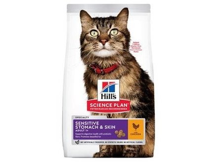 HILLS SCIENCE PLAN SENSITIVE STOMACH & SKIN Сухой корм Хиллс для взрослых кошек с Чувствительным желудком и кожей Курица 7 кг
