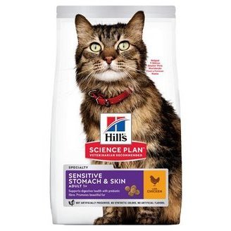 HILLS SCIENCE PLAN SENSITIVE STOMACH & SKIN Сухой корм Хиллс для взрослых кошек с Чувствительным желудком и кожей Курица  1,5 кг