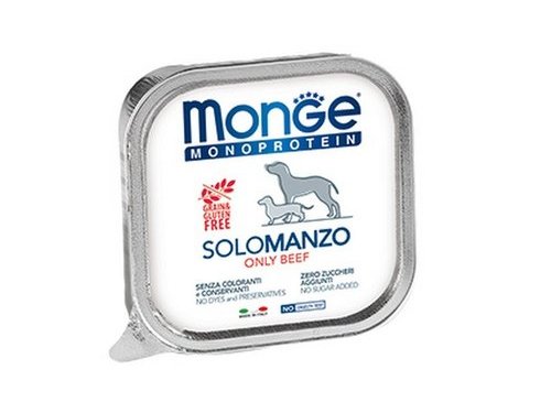 MONGE DOG MONOPROTEIN SOLO BEEF Влажный корм Паштет Монж Монопротеиновый для взрослых собак Говядина (цена за упаковку) 150 гр х 24 шт