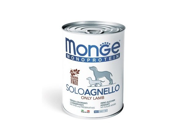 MONGE DOG MONOPROTEICO SOLO LAMB Влажный корм Паштет Монж Монопротеиновый для взрослых собак Ягнёнок (цена за упаковку) 400 гр х 24 шт