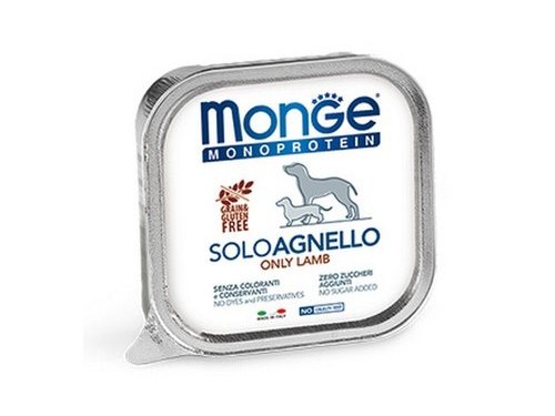 MONGE DOG MONOPROTEICO SOLO LAMB Влажный корм Паштет Монж Монопротеиновый для взрослых собак Ягнёнок (цена за упаковку) 150 гр х 24 шт