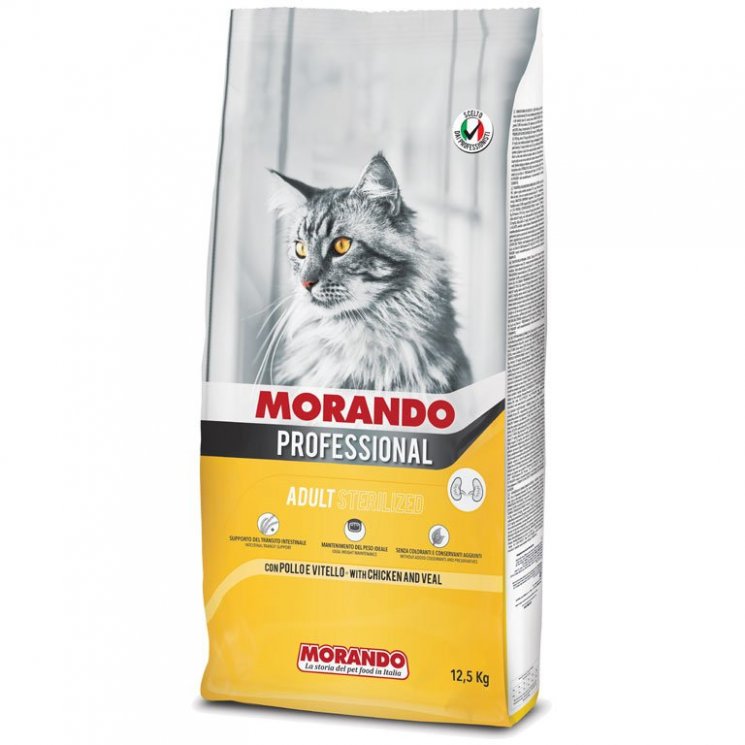 Сухой корм MORANDO PROFESSIONAL GATTO ADULT STERILIZED  Морандо для Стерилизованных кошек с Курицей и Телятиной 12,5 кг