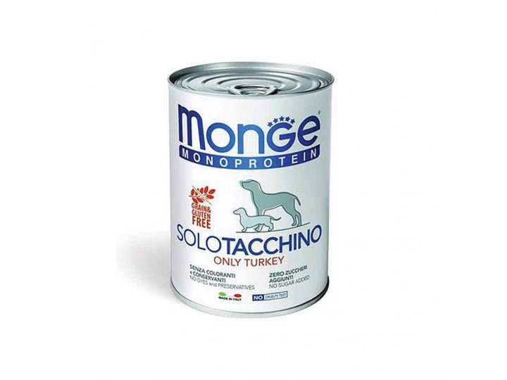 MONGE DOG MONOPROTEICO SOLO TURKEY Влажный корм Паштет Монж Монопротеиновый для взрослых собак Индейка (цена за упаковку) 400 гр х 24 шт