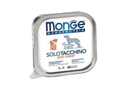 MONGE DOG MONOPROTEICO SOLO TURKEY Влажный корм Паштет Монж Монопротеиновый для взрослых собак Индейка (цена за упаковку) 150 гр х 24 шт