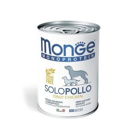 MONGE DOG MONOPROTEICO SOLO CHICKEN Влажный корм Паштет Монж Монопротеиновый для взрослых собак Курица (цена за упаковку) 400 гр х 24 шт