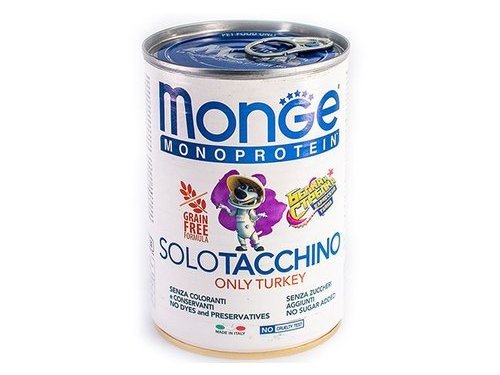 MONGE DOG MONOPROTEIN SOLO TURKEY B&S Влажный корм Паштет Монж Монопротеиновый Белка и Стрелка для взрослых собак Индейка (цена за упаковку) 400 гр х 24 шт