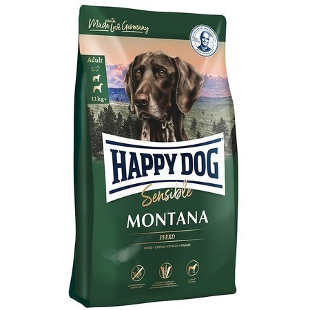 Сухой корм Happy Dog Supreme Sensible Mоntana для взрослых собак средних и крупных пород при пищевой аллергии и чувствительном пищеварении с кониной 10 кг