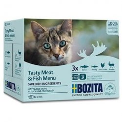 BOZITA MEAT & FISH MULTIBOX Паучи Бозита для взрослых кошек кусочки в соусе Мясной и Рыбный микс (цена за упаковку) 85 гр х 12 шт