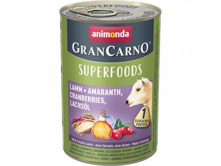 ANIMONDA GRANCARNO SUPERFOODS LAMM + AMARANTH Консервы Анимонда для взрослых собак с Ягненком + амарант клюква лососевое масло (цена за упаковку) 400 гр х 6 шт
