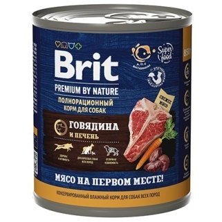 Влажный корм BRIT PREMIUM BY NATURE Консервы Брит для собак всех пород Говядина и печень (цена за упаковку) Новинка 850г x 6шт