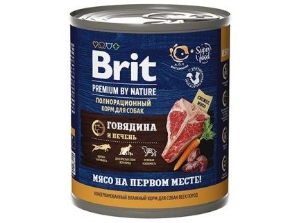 Влажный корм BRIT PREMIUM BY NATURE Консервы Брит для собак всех пород Говядина и печень (цена за упаковку) Новинка 850г x 6шт