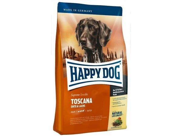 Сухой корм Happy Dog Adult Supreme Sensible Toscana для взрослых собак c чувствительным пищеварением с уткой и лососем 12,5 кг