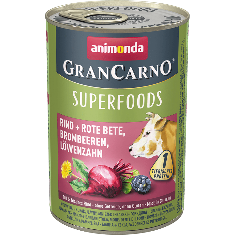 Консервы ANIMONDA GRANCARNO SUPERFOODS RIND + ROTE BETE  Анимонда для взрослых собак с Говядиной + свекла ежевика одуванчик (цена за упаковку) 400 гр х 6 шт