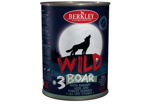Консервы BERKLEY WILD №3  Беркли для собак всех возрастов Кабан с Пастернаком, Сладким Луком и Лесными Ягодами (цена за упаковку) 400 гр х 6 шт